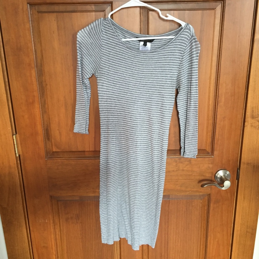 BCBG gray and white striped casual spring dress